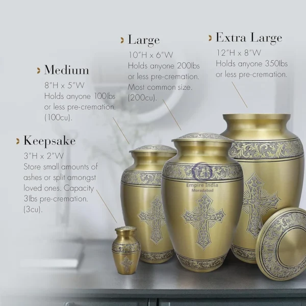 Handcrafted Cremation Urn – Antique Brass Finish with Engraved Cross Design | Empire India - Image 3