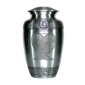 Handcrafted Silver Cremation Urn with Angel Wings – Nickel Finish Aluminum Funeral Urn for Human Ashes | Empire India