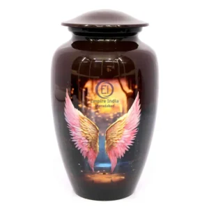 Handcrafted Aluminum Cremation Urn – Meena Coated with Vibrant Angel Wings Design | Empire India