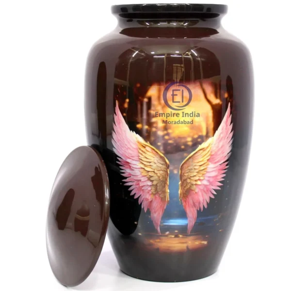 Handcrafted Aluminum Cremation Urn – Meena Coated with Vibrant Angel Wings Design | Empire India - Image 2