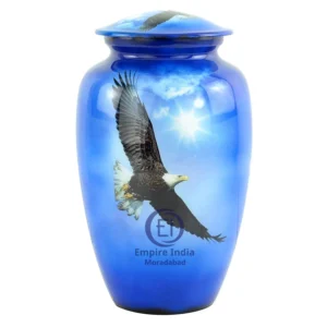 Aluminum Cremation Urn with Soaring Eagle – Meena Coated | Handcrafted by Empire India