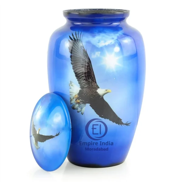 Aluminum Cremation Urn with Soaring Eagle – Meena Coated | Handcrafted by Empire India - Image 2