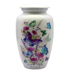 Butterfly Garden Cremation Urn – Meena Coated Aluminum | Handcrafted Memorial by Empire India