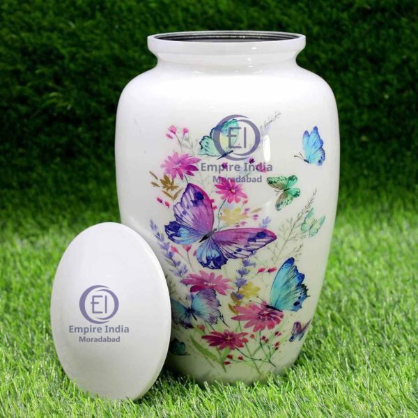 Butterfly Garden Cremation Urn – Meena Coated Aluminum | Handcrafted Memorial by Empire India - Image 2