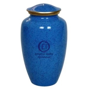 Royal Blue Textured Cremation Urn – Aluminum with Meena Coating & Printed Sticker | Handmade by Empire India