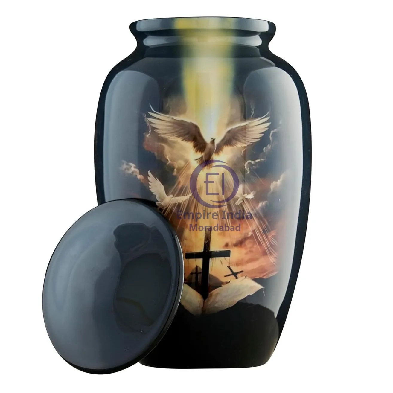 Heavenly Ascension Cremation Urn – Aluminum | Meena Coated with Spiritual Sticker Print | Handmade Memorial by Empire India - Image 2