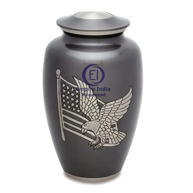 Aluminum Cremation Urn – Engraved Eagle & American Flag Design | Empire India, Moradabad