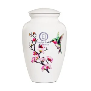 Hummingbird & Cherry Blossom Aluminum Cremation Urn – Meena Coated with Sticker Finish | Empire India Manufacturer | Exporter | Supplier | Moradabad, India
