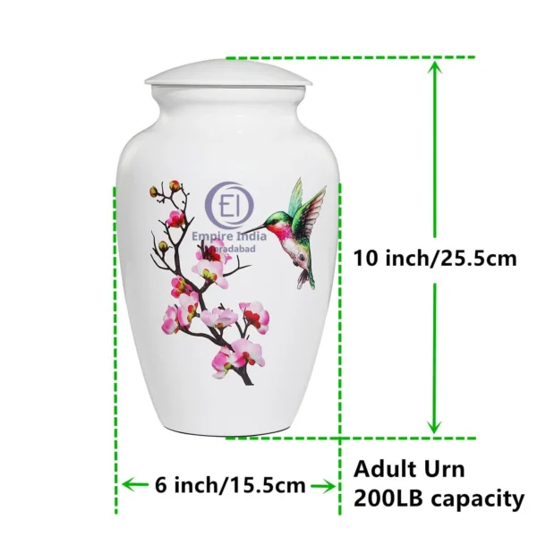 Hummingbird & Cherry Blossom Aluminum Cremation Urn – Meena Coated with Sticker Finish | Empire India Manufacturer | Exporter | Supplier | Moradabad, India - Image 2
