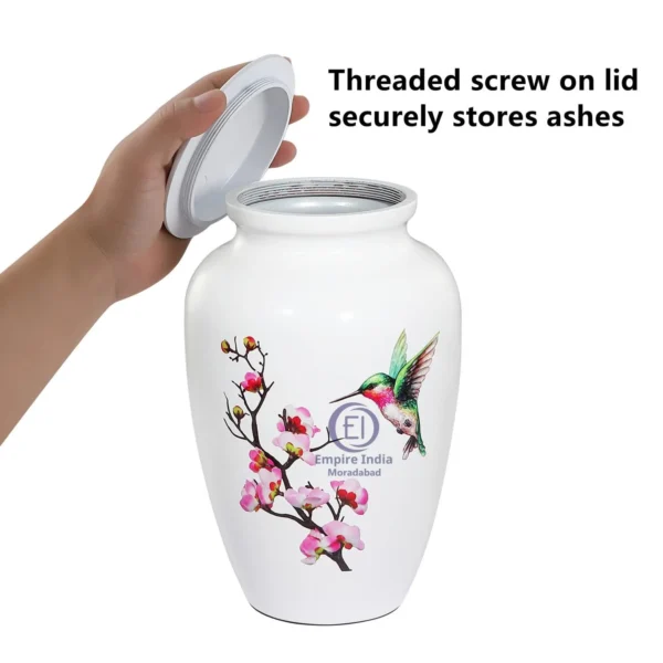 Hummingbird & Cherry Blossom Aluminum Cremation Urn – Meena Coated with Sticker Finish | Empire India Manufacturer | Exporter | Supplier | Moradabad, India - Image 4