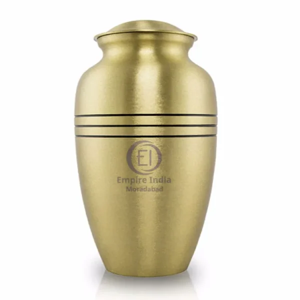 Brass Cremation Urn – Classic Gold Finish with Black Accent Rings | Empire India, Moradabad