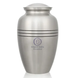 Classic Aluminum Cremation Urn – Brushed Finish with Black Accent Lines | Empire India, Moradabad