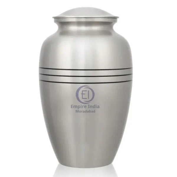 Classic Aluminum Cremation Urn – Brushed Finish with Black Accent Lines | Empire India, Moradabad