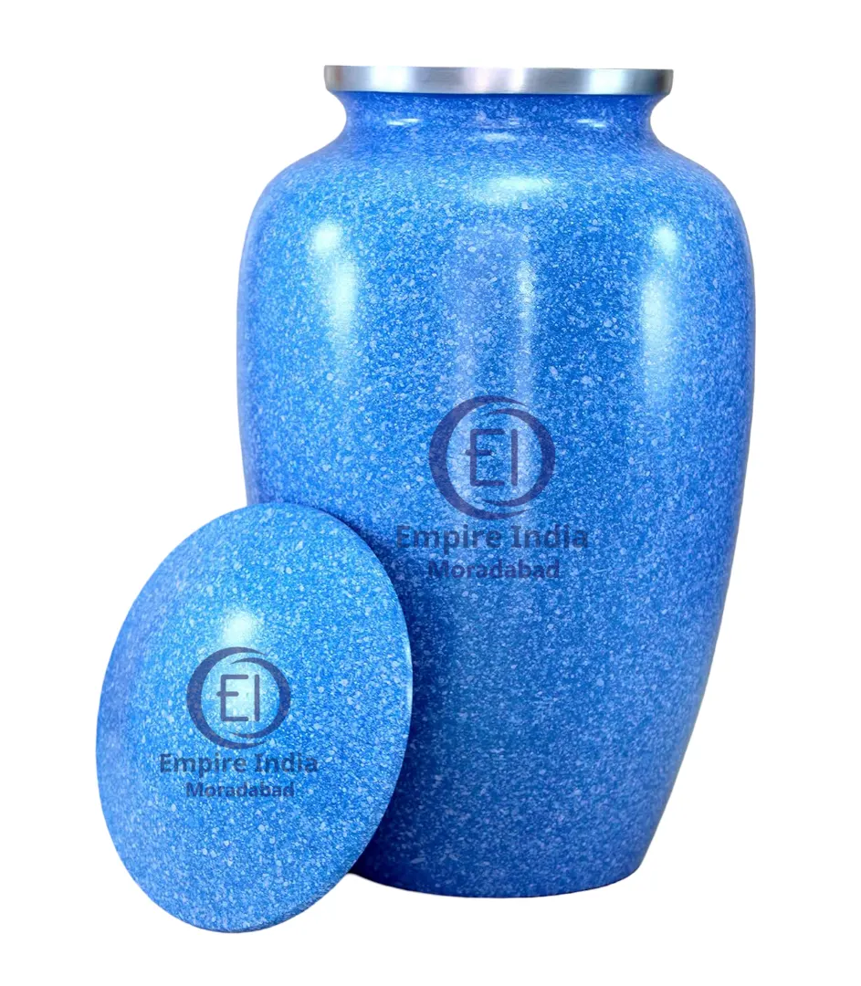 Blue Marble Finish Aluminum Cremation Urn – Meena Coated | Empire India Manufacturer | Exporter | Supplier | Moradabad, India - Image 2