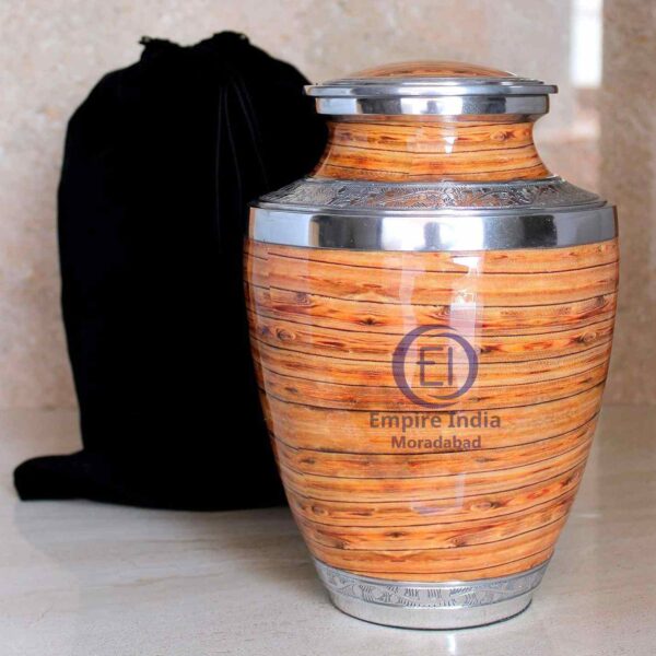 Wood Texture Aluminum Cremation Urn – Meena Coated with Sticker Finish Handcrafted by Empire India | Moradabad, India - Image 2