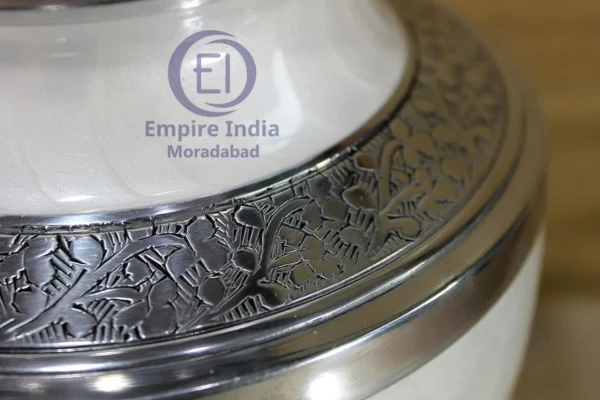White Pearl Finish Aluminum Cremation Urn – Meena Coated with Hammered Texture Handcrafted Elegance from Moradabad, India by Empire India - Image 4