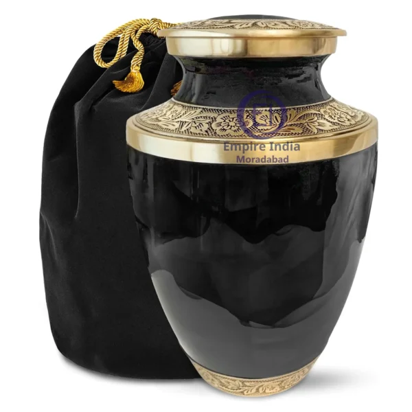 Midnight Blue Brass Cremation Urn – Hand-Etched with Gold Floral Accents Handcrafted Elegance from Moradabad, India by Empire India - Image 3