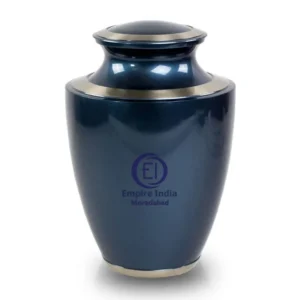 Midnight Blue Aluminum Cremation Urn – Gloss Finish with Gold Accent Bands Refined Simplicity | Designed by Empire India | Crafted in Moradabad