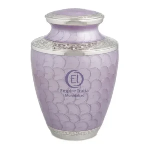 Lavender Scale Texture Aluminum Cremation Urn – Meena Coated with Etched Silver Bands Graceful Memorial | Designed by Empire India | Crafted in Moradabad