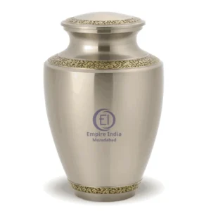 Classic Satin Gold Aluminum Cremation Urn – Etched Floral Bands with Matt Finish Timeless Elegance by Empire India | Handcrafted in Moradabad