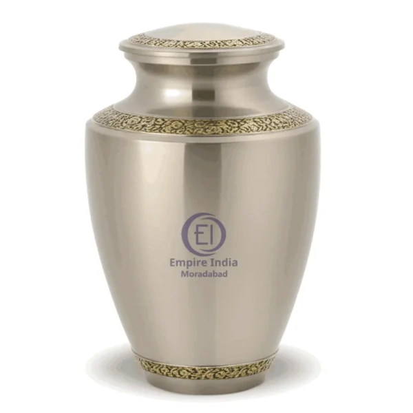 Classic Satin Gold Aluminum Cremation Urn – Etched Floral Bands with Matt Finish Timeless Elegance by Empire India | Handcrafted in Moradabad