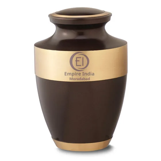 Elegant Brown & Gold Cremation Urn – Handcrafted Brass Memorial by Empire India
