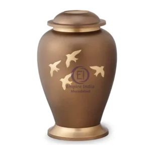 Matte Bronze Brass Cremation Urn – Engraved Flying Birds | Empire India Manufacturer | Exporter | Supplier | Moradabad, India