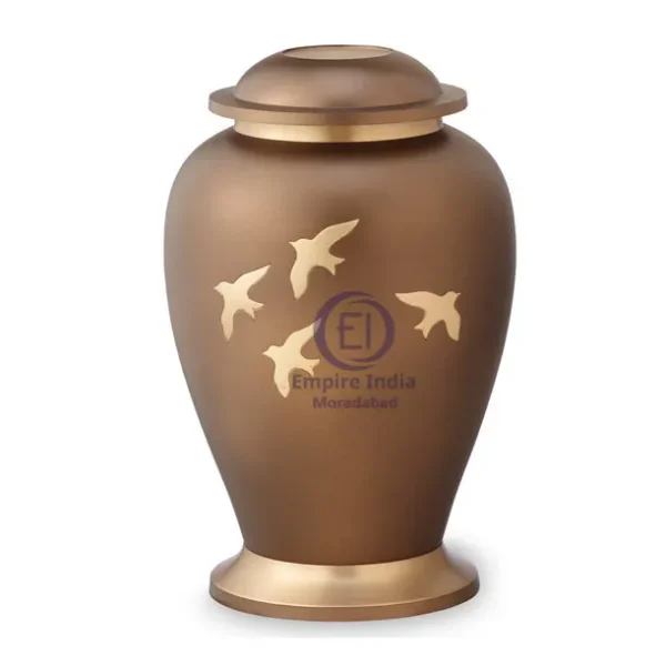 Matte Bronze Brass Cremation Urn – Engraved Flying Birds | Empire India Manufacturer | Exporter | Supplier | Moradabad, India
