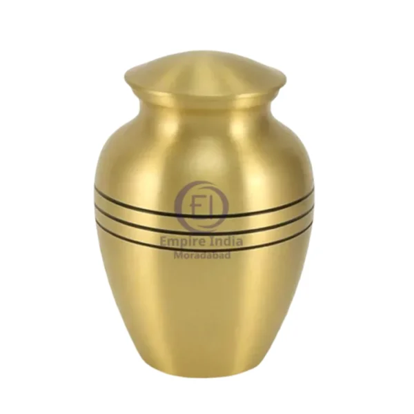 Brass Lined Gold Pet Cremation Urn – Polished Finish with Triple Ring Design | Empire India Manufacturer | Exporter | Supplier | Moradabad, India