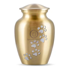 Gold Brass Pet Cremation Urn with White Paw Prints – Polished Finish | Empire India Manufacturer | Exporter | Supplier | Moradabad, India