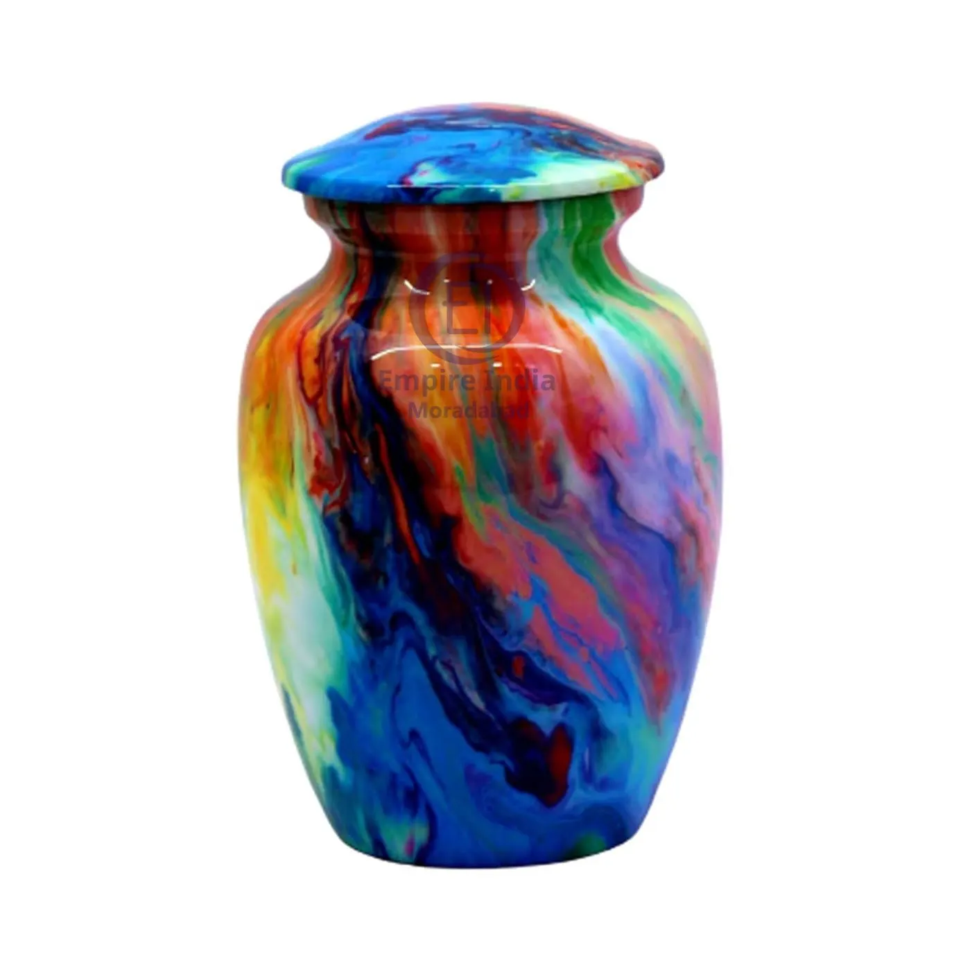 Aluminum Pet Urn – Rainbow Meena Enamel Finish | Empire India Manufacturer | Exporter | Supplier | Moradabad, India