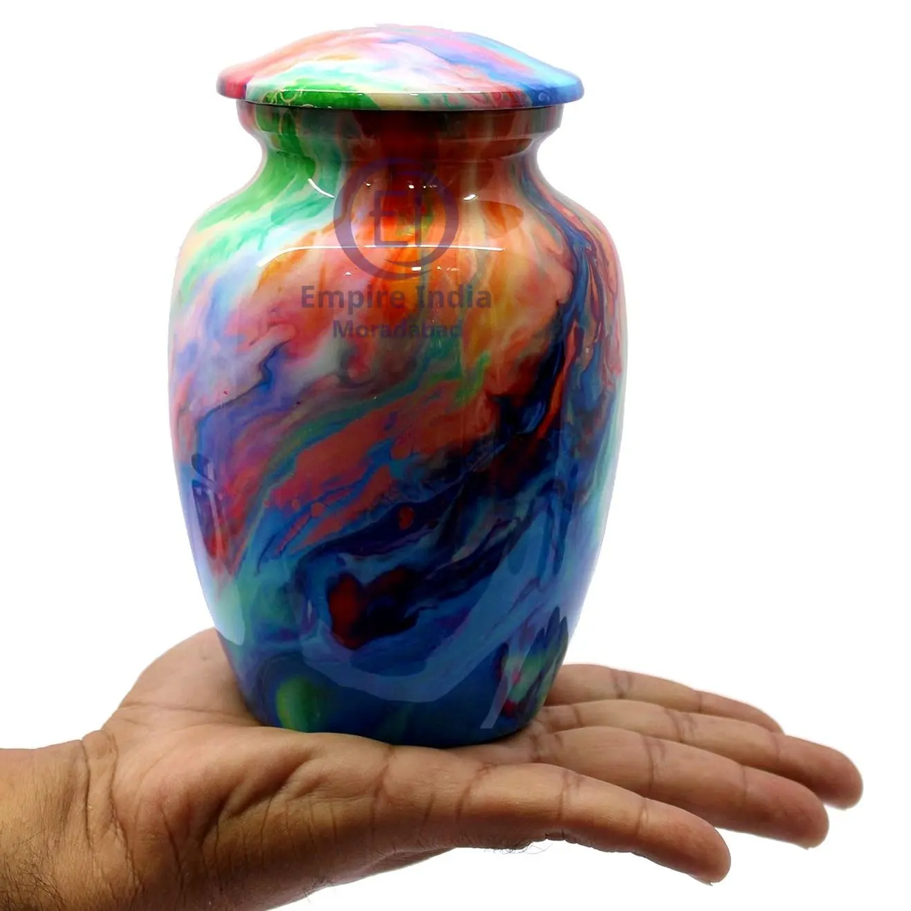 Aluminum Pet Urn – Rainbow Meena Enamel Finish | Empire India Manufacturer | Exporter | Supplier | Moradabad, India - Image 2