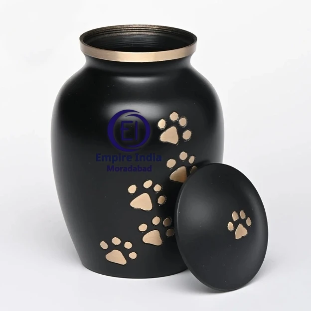 Aluminum Pet Urn – Black Matte Finish with Gold Paw Print Trail | Empire India Manufacturer | Exporter | Supplier | Moradabad, India - Image 2
