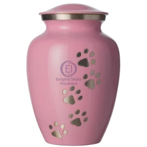 Aluminum Pet Urn – Pink Glossy Finish with Silver Paw Print Trail | Empire India Manufacturer | Exporter | Supplier | Moradabad, India