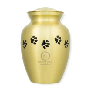 Brushed Gold Aluminum Pet Cremation Urn – Painted Finish with Black Paw Prints | Empire India Manufacturer | Exporter | Supplier | Moradabad, India