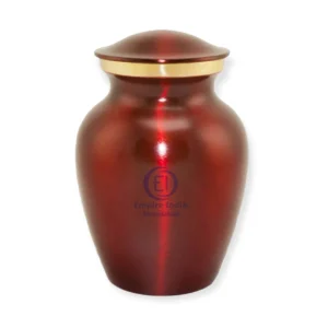 Metallic Red Aluminum Pet Cremation Urn – Painted Finish with Gold Accent Lid | Empire India Manufacturer | Exporter | Supplier | Moradabad, India
