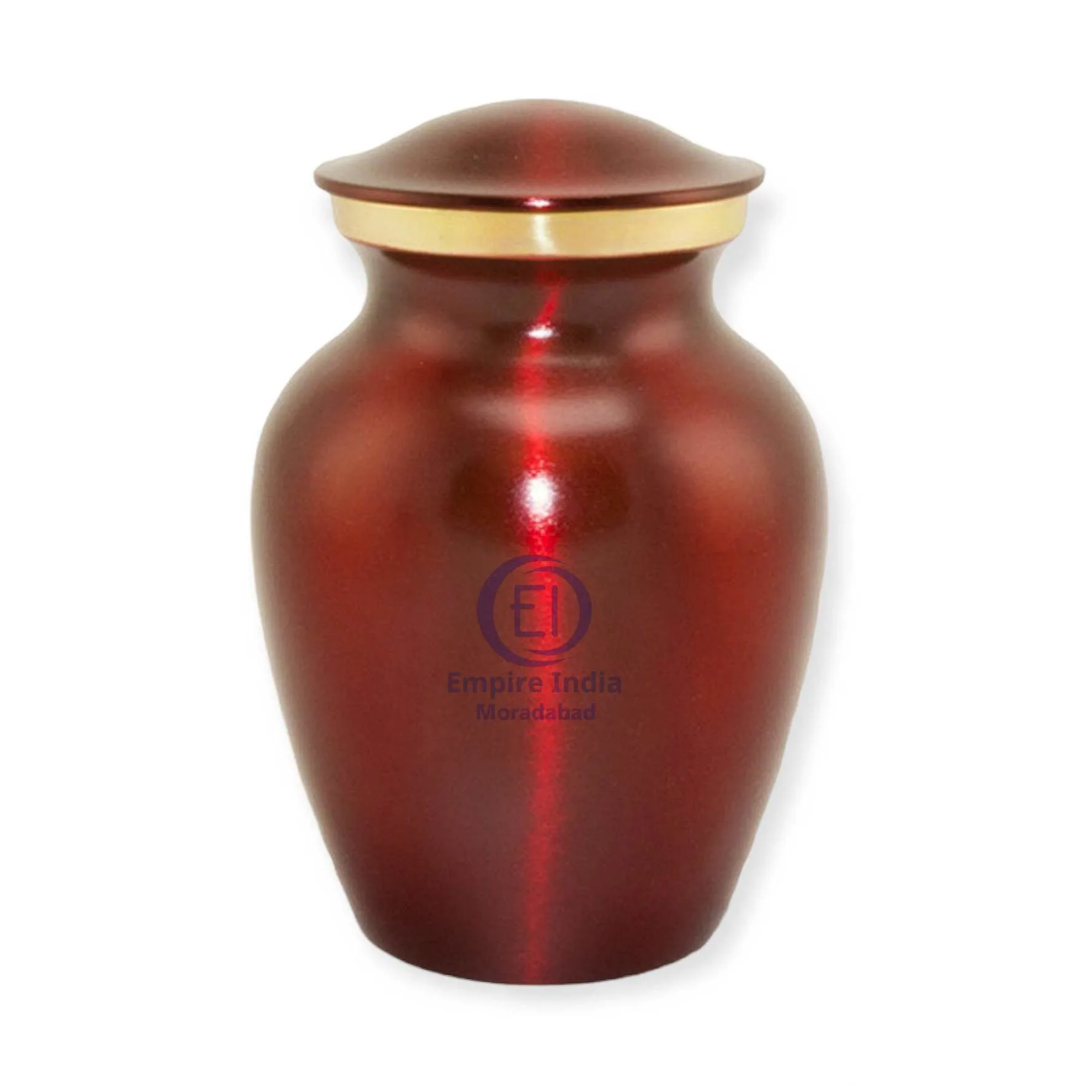 Metallic Red Aluminum Pet Cremation Urn – Painted Finish with Gold Accent Lid | Empire India Manufacturer | Exporter | Supplier | Moradabad, India