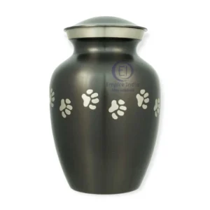 Charcoal Black Aluminum Pet Cremation Urn – Painted Finish with Paw Print Design | Empire India Manufacturer | Exporter | Supplier | Moradabad, India