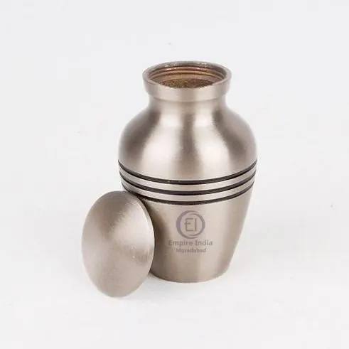 Brushed Silver Aluminum Keepsake Urn – Elegant Finish with Black Accent Bands | Empire India Manufacturer | Exporter | Supplier | Moradabad, India - Image 2