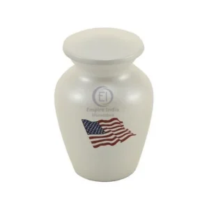 White Aluminum Keepsake Urn with American Flag – Patriotic Tribute | Empire India Moradabad Manufacturer | Exporter | Supplier