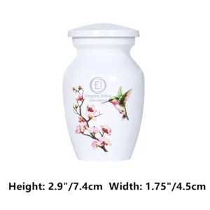 White Aluminum Keepsake Urn with Hummingbird & Cherry Blossoms – Nature-Inspired Tribute | Empire India Moradabad Manufacturer | Exporter | Supplier