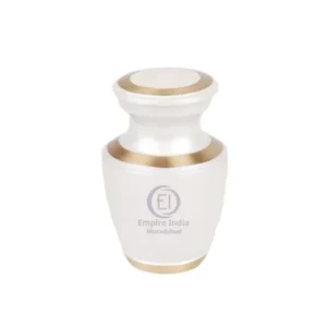 White & Gold Aluminum Keepsake Urn – Polished Finish with Band Accents | Empire India Moradabad Manufacturer | Exporter | Supplier