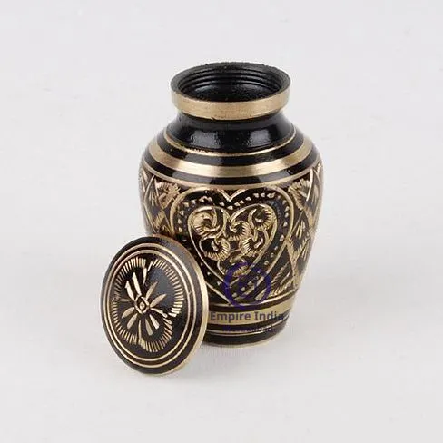 Black & Gold Engraved Brass Keepsake Urn – Traditional Etched Finish | Empire India Manufacturer | Exporter | Supplier | Moradabad, India - Image 2