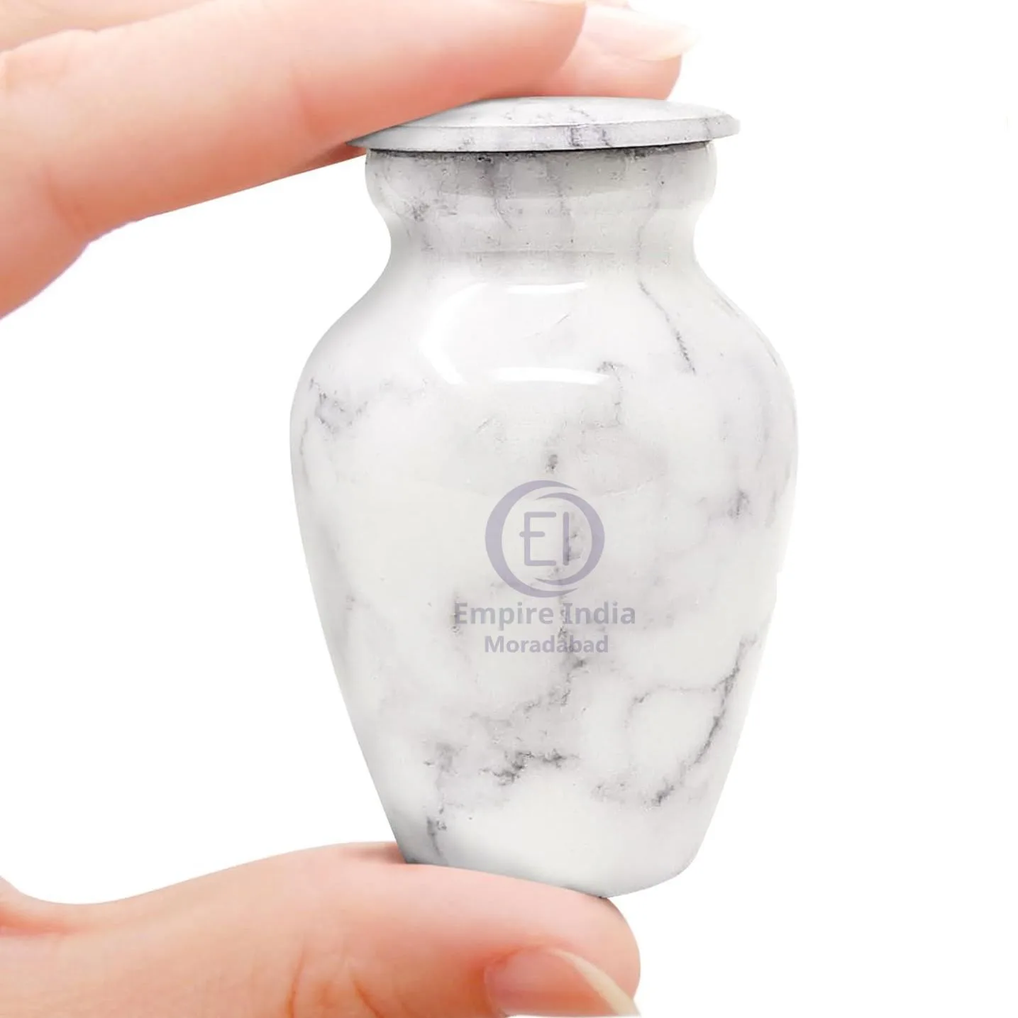 White Marble Look Aluminum Keepsake Urn – Painted Finish | Empire India Manufacturer | Exporter | Supplier | Moradabad, India