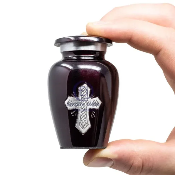 Purple Aluminum Keepsake Urn with Silver Cross – Polished Finish| Empire India Manufacturer | Exporter | Supplier | Moradabad, India
