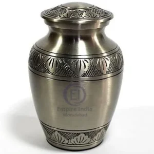 Antique Silver Aluminum Keepsake Urn – Hand-Engraved Leaf Design | Empire India Manufacturer | Exporter | Supplier | Moradabad, India