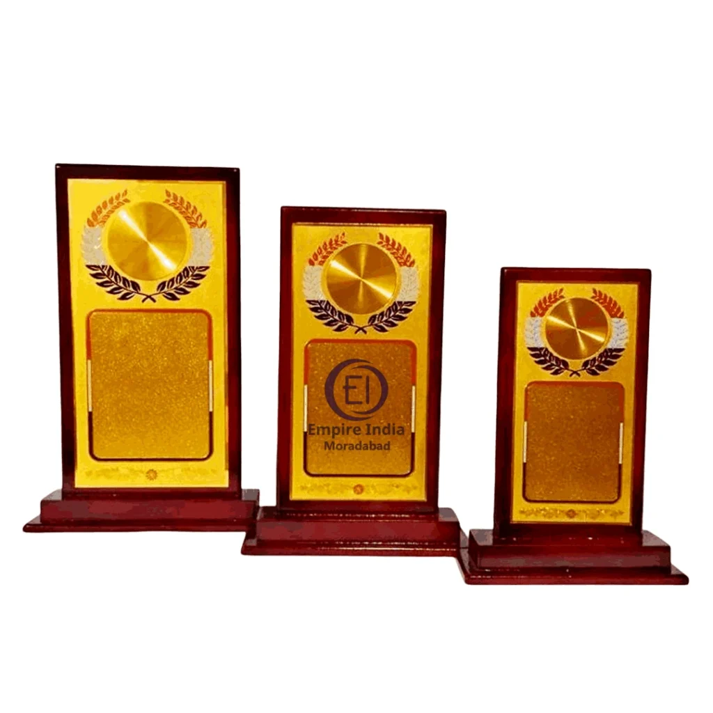 Wooden Trophy Set of 3 Laurel Rectangle Awards Empire India