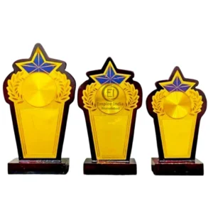 Wooden MDF Trophy Set of 3 – Gold Foil Finish | Memento | Award Trophy – Empire India, Moradabad  (Manufacturer, Exporter, Supplier)
