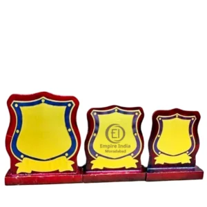 Wooden MDF Shield Trophy Set of 3 – Blue & Gold Paper Foil Design | Memento | Award Trophy – Empire India, Moradabad (Manufacturer, Exporter, Supplier)