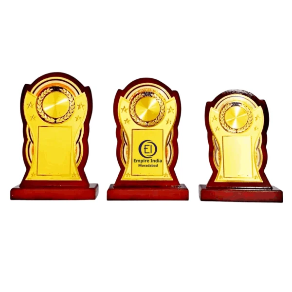Curved Arch Wooden Trophy Set of 3 with Star & Laurel Gold Foil | MDF Award Memento – Empire India, Moradabad (Manufacturer, Exporter, Supplier)
